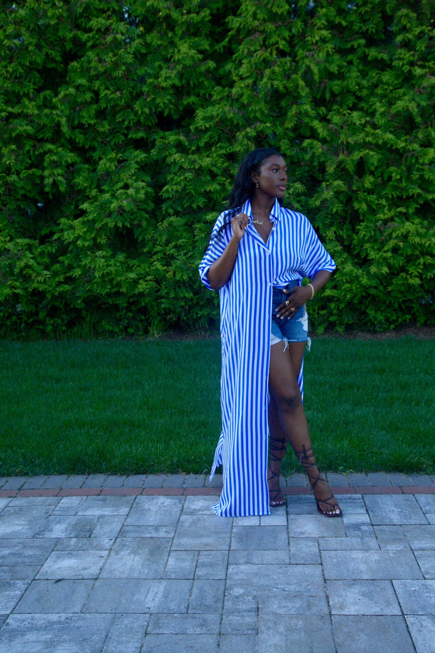 Stripe Me Down Shirt Dress (White and Blue)