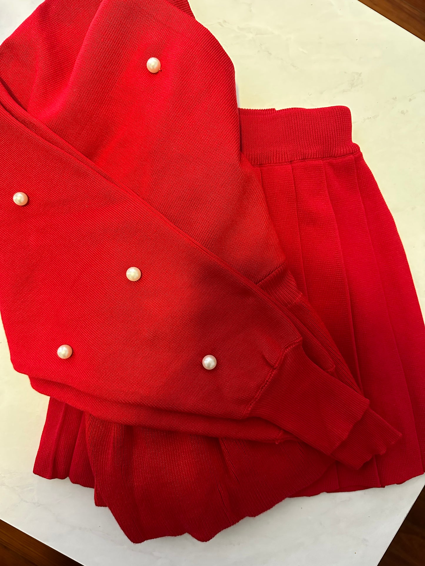 Red Pearl Knit Sweater