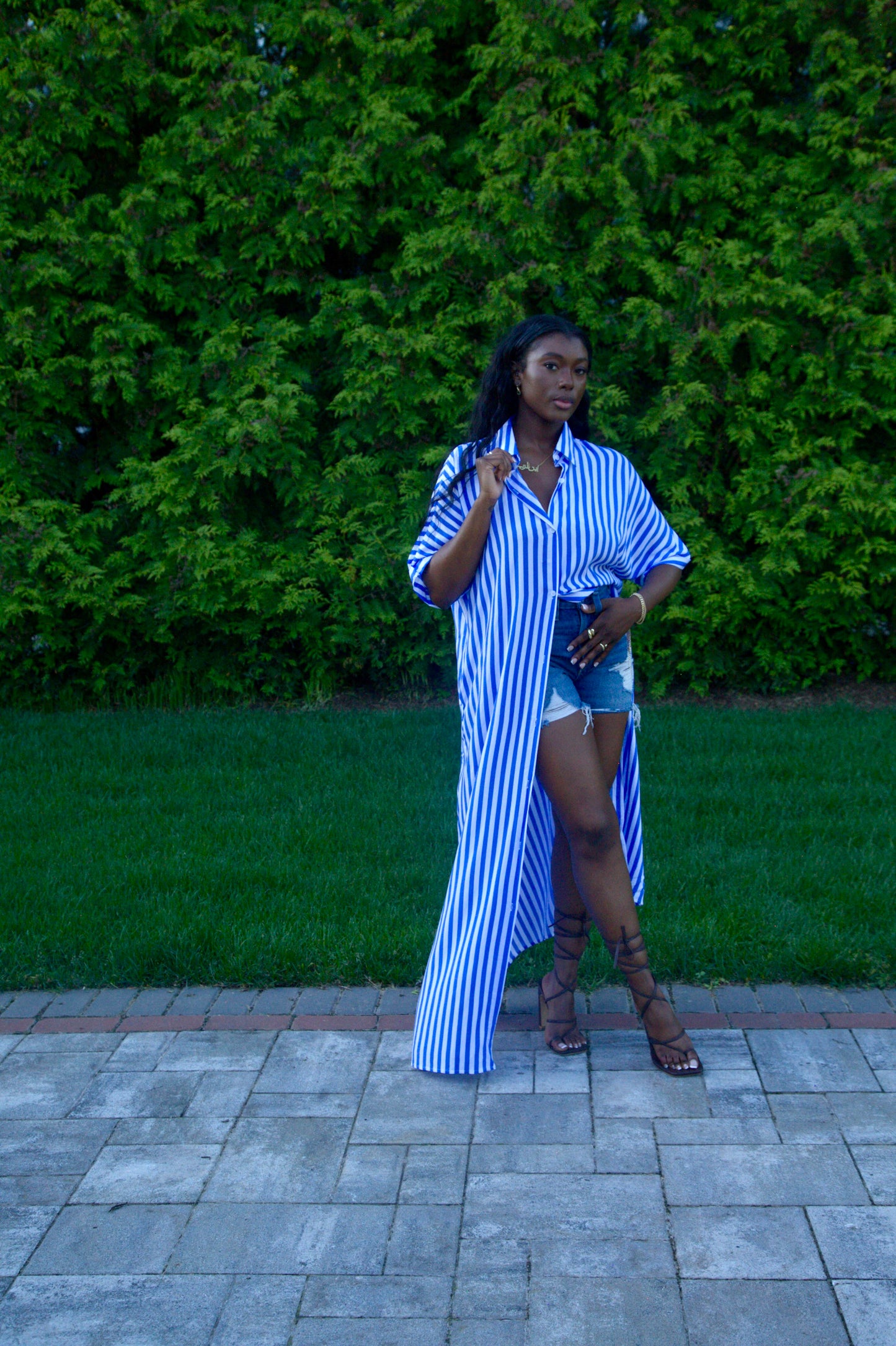 Stripe Me Down Shirt Dress (White and Blue)