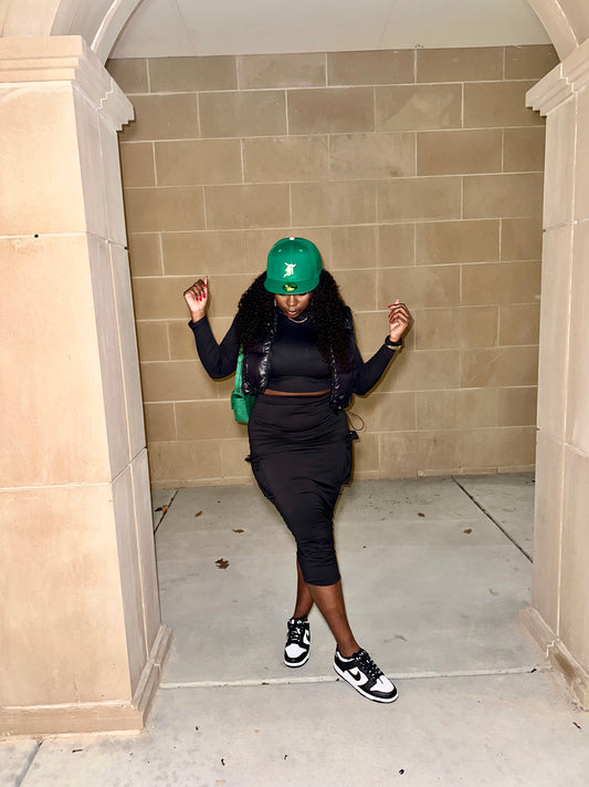 Worth It Black Cargo Skirt Set