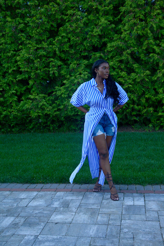 Stripe Me Down Shirt Dress (White and Blue)