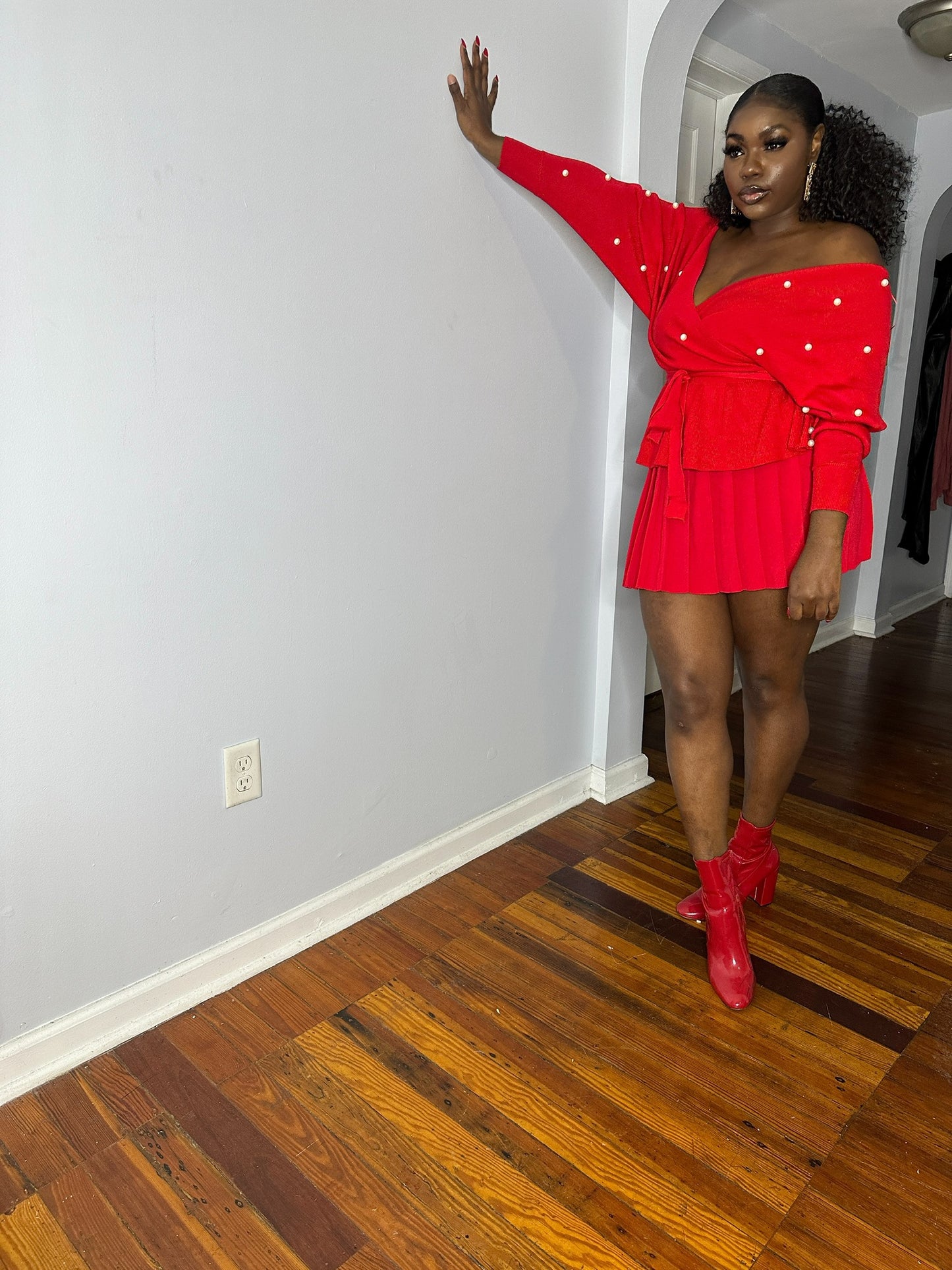 Red Pearl Knit Sweater