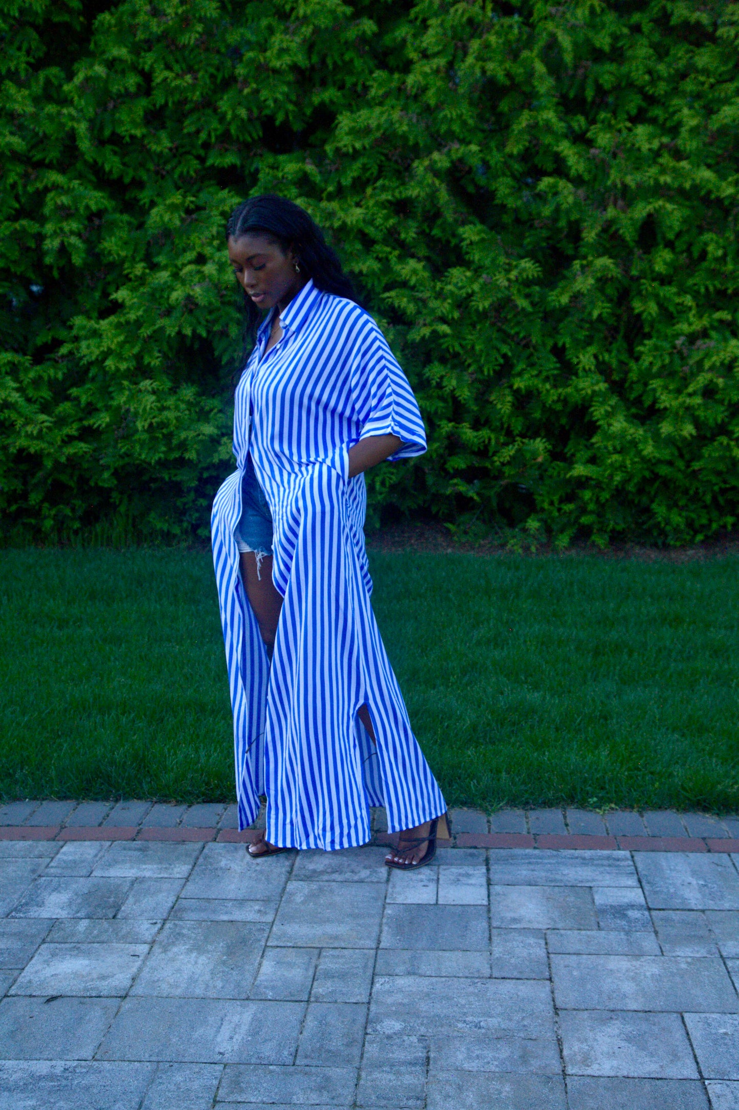 Stripe Me Down Shirt Dress (White and Blue)