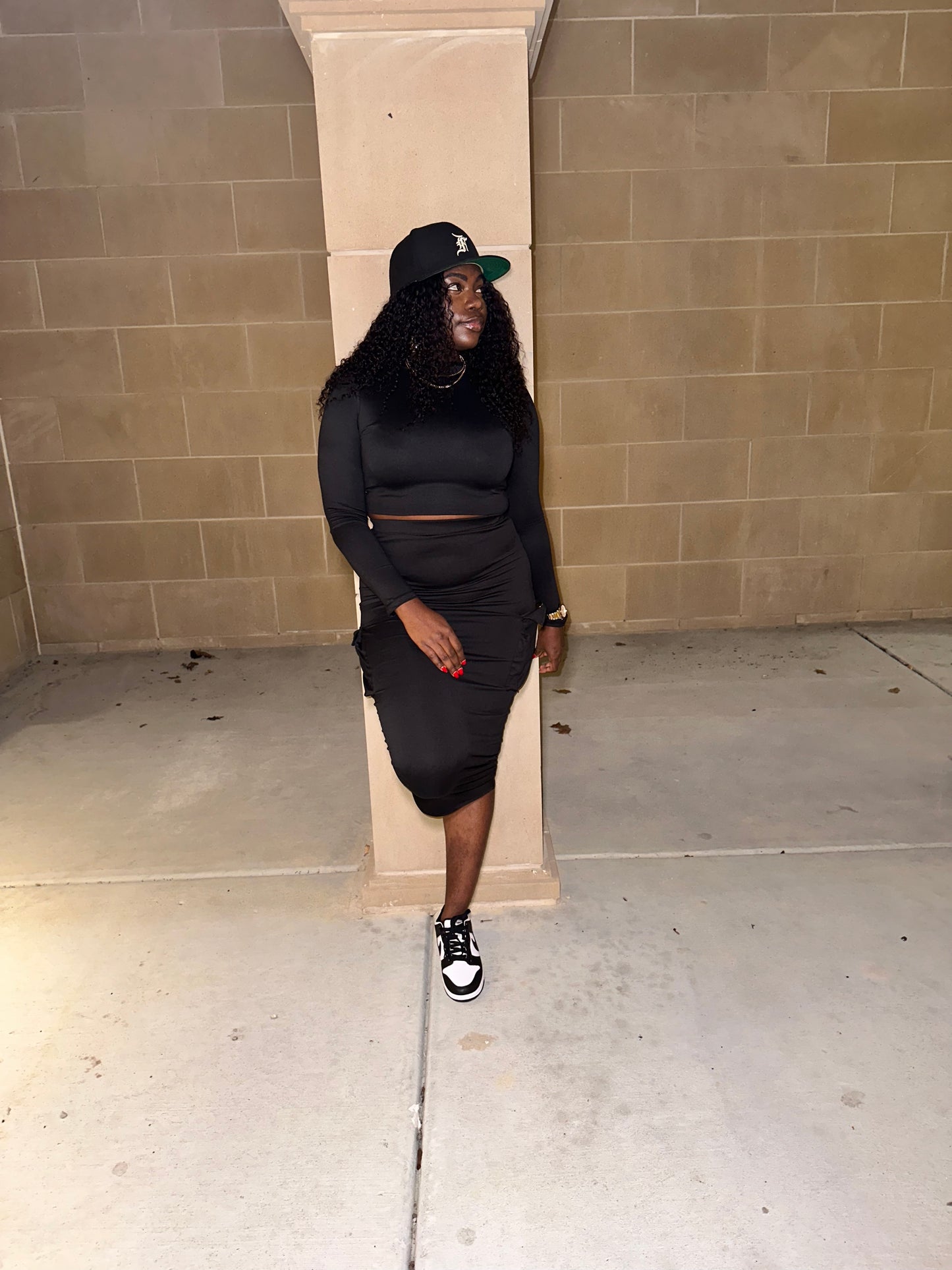 Worth It Black Cargo Skirt Set