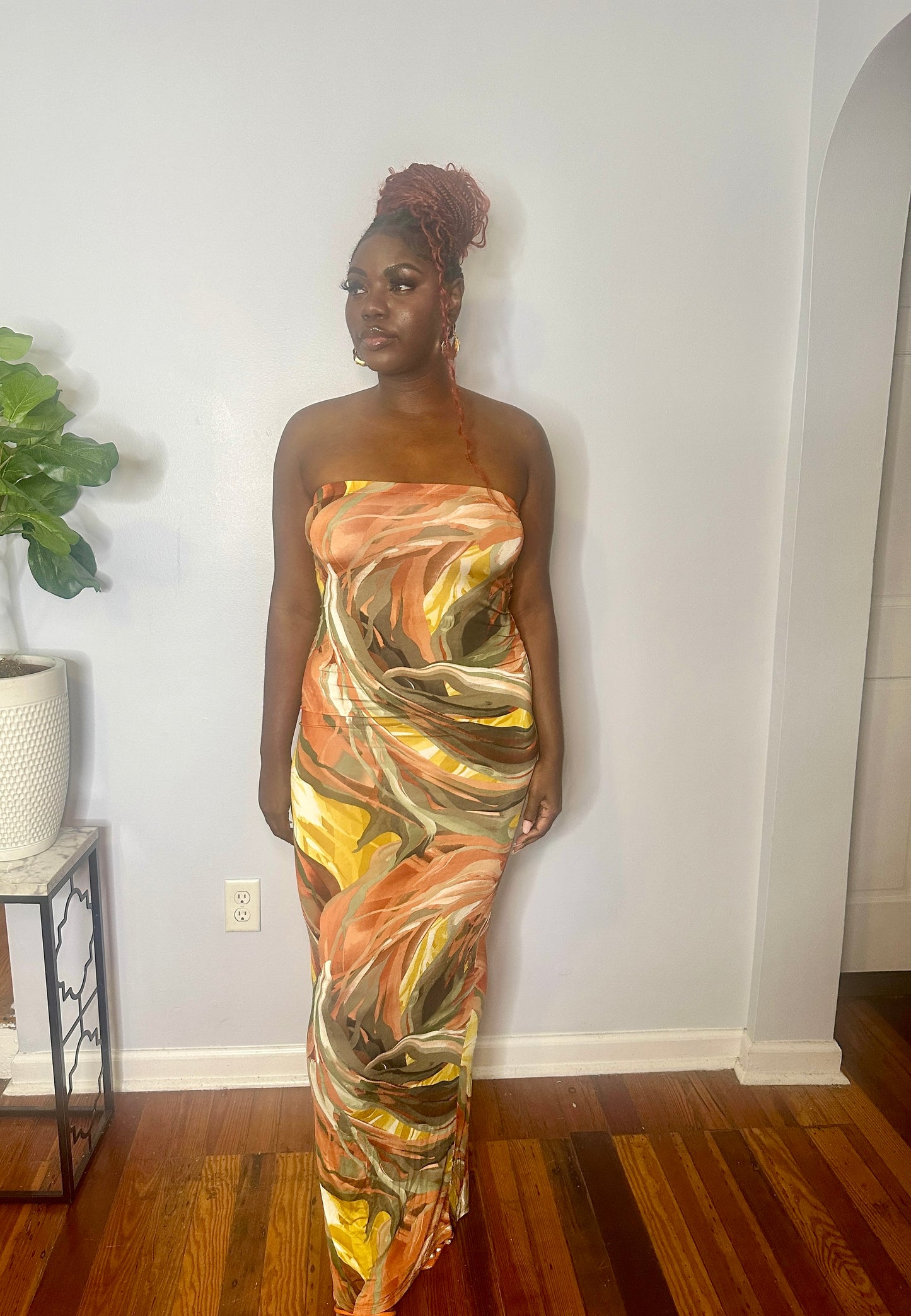 Top Tier Printed Halter Maxi Dress