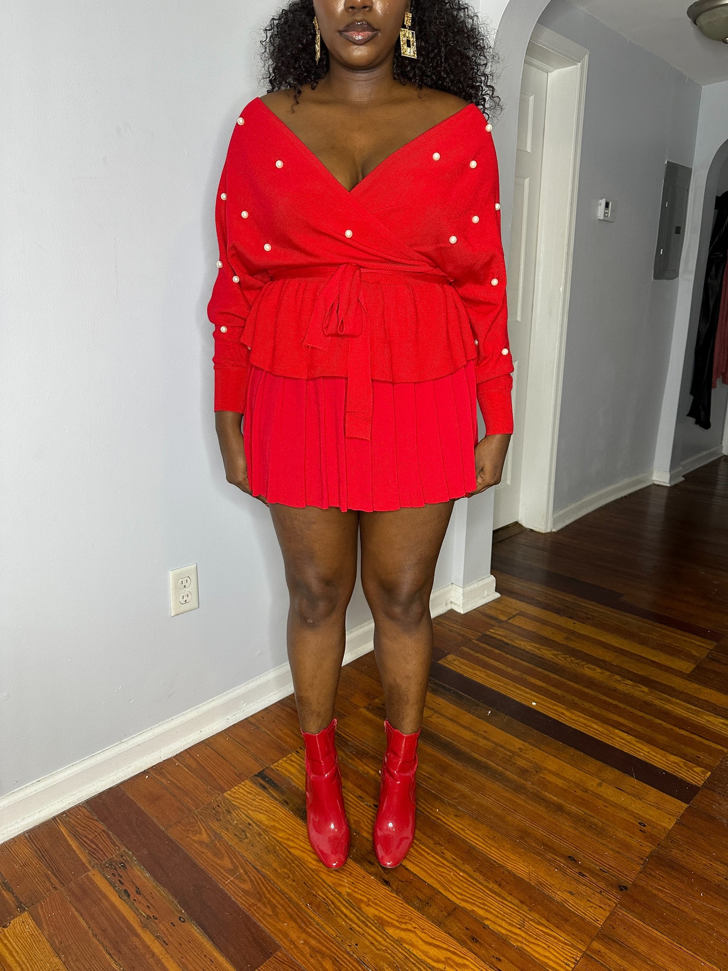 Red Pearl Knit Sweater