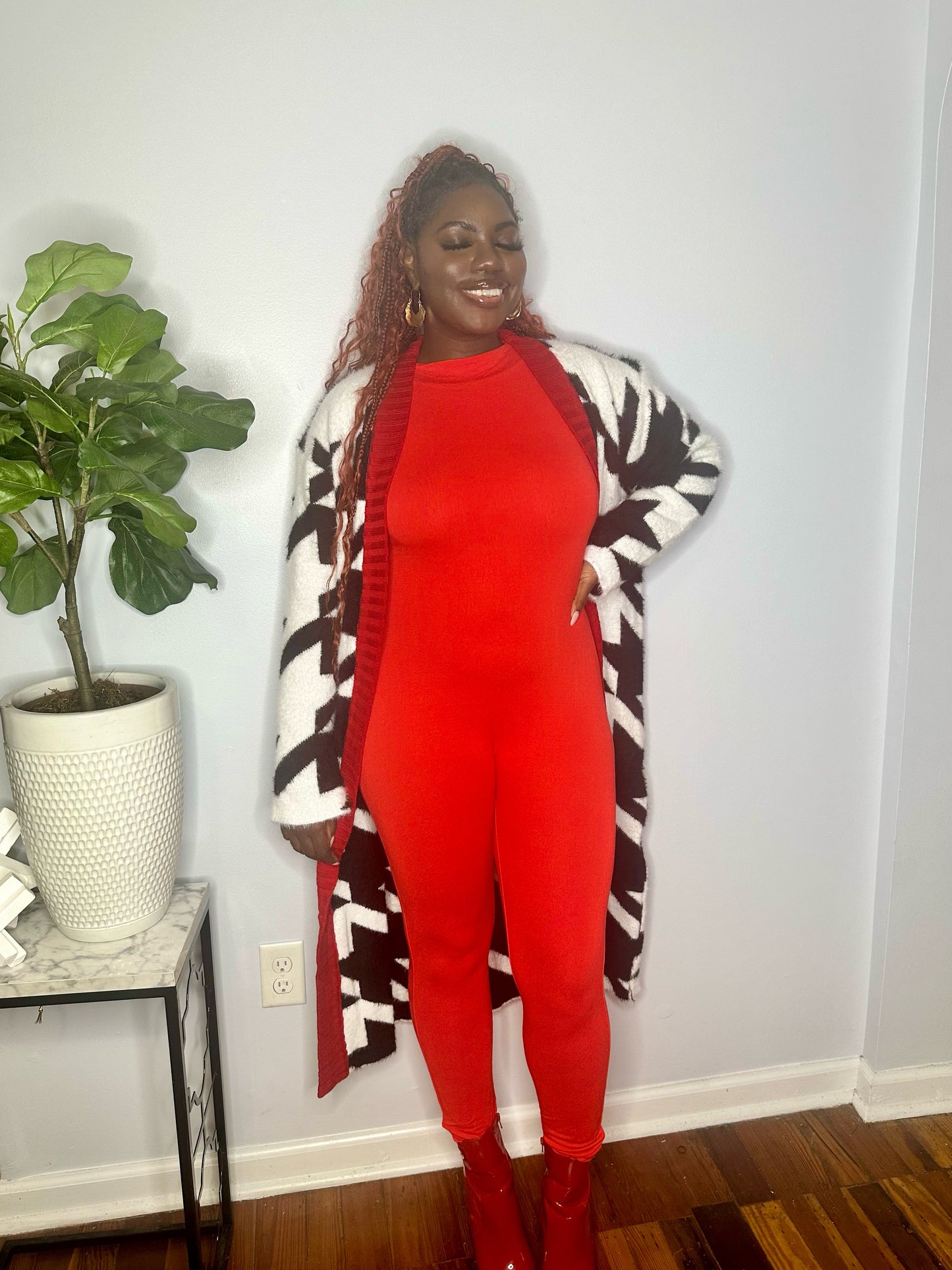 Cozy Black Houndstooth Faux Fur Cardigan