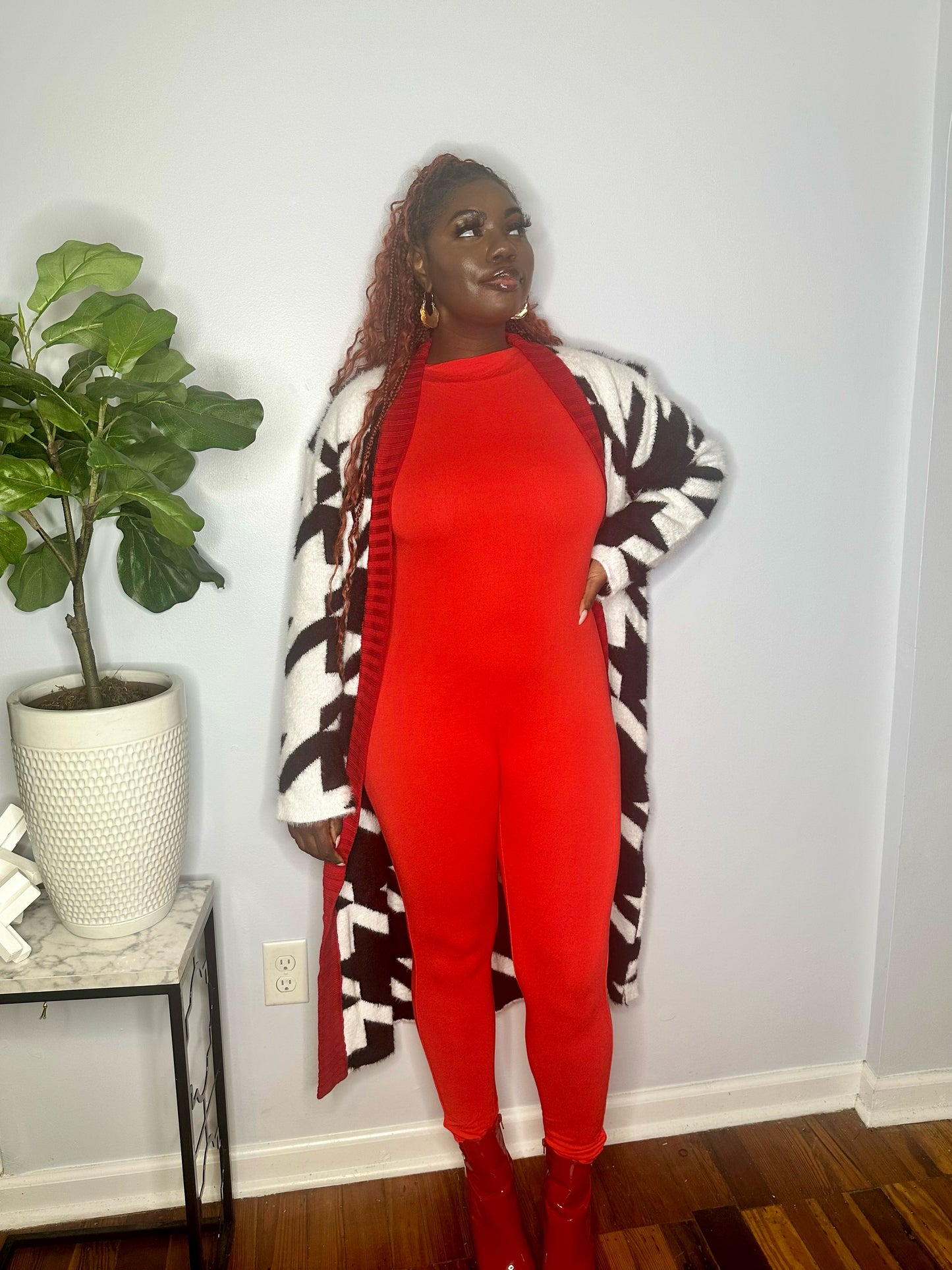 Cozy Black Houndstooth Faux Fur Cardigan