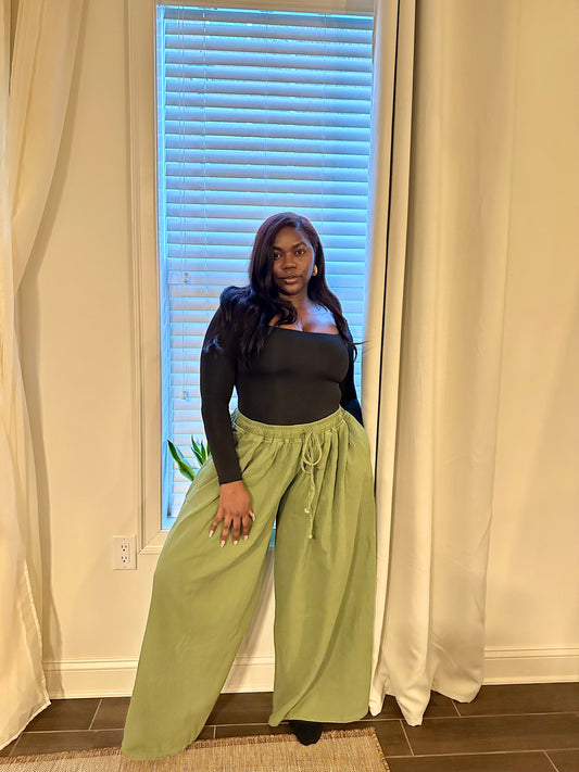 Posh Wide Leg Denim Jeans (Olive)